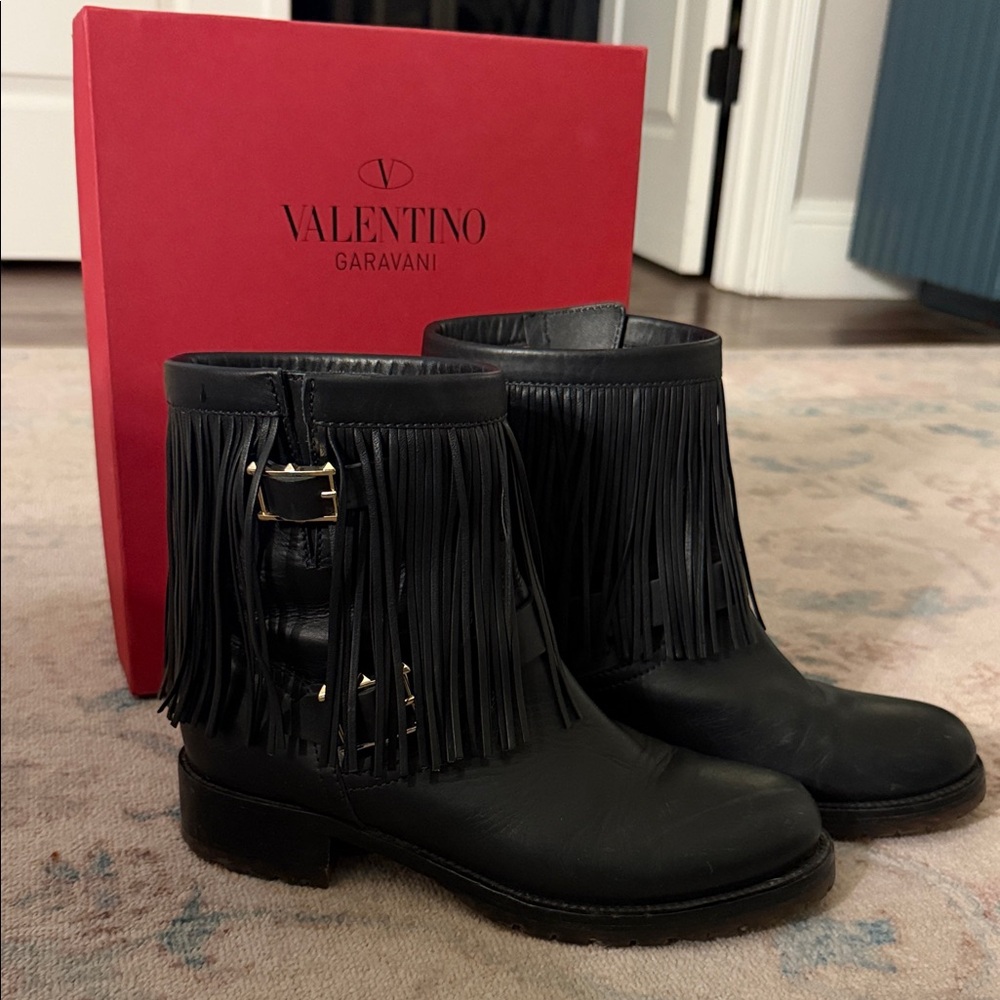 Valentino Black Fringe Ankle Boots